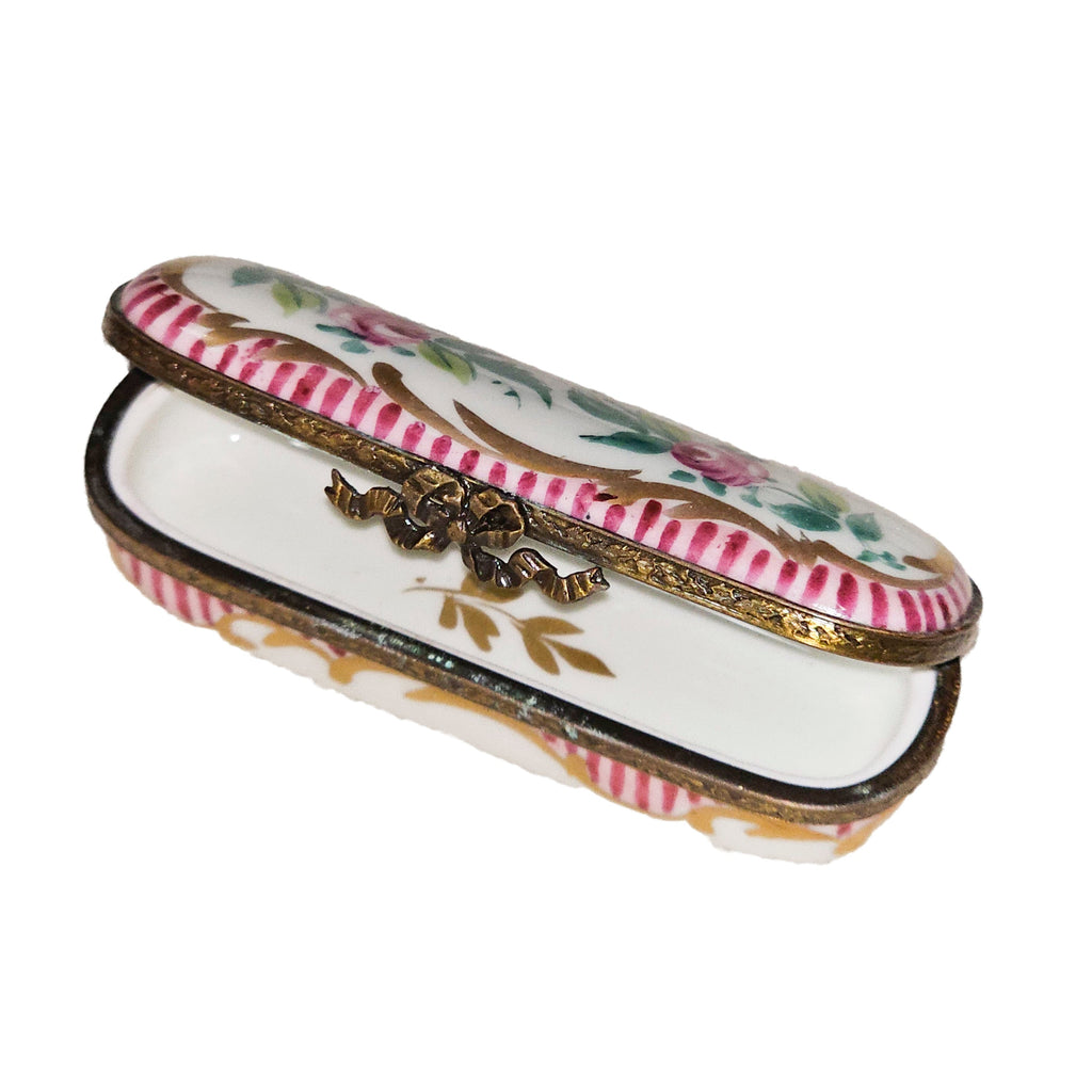 Pink Striped Needle Box w Flowers, view 2