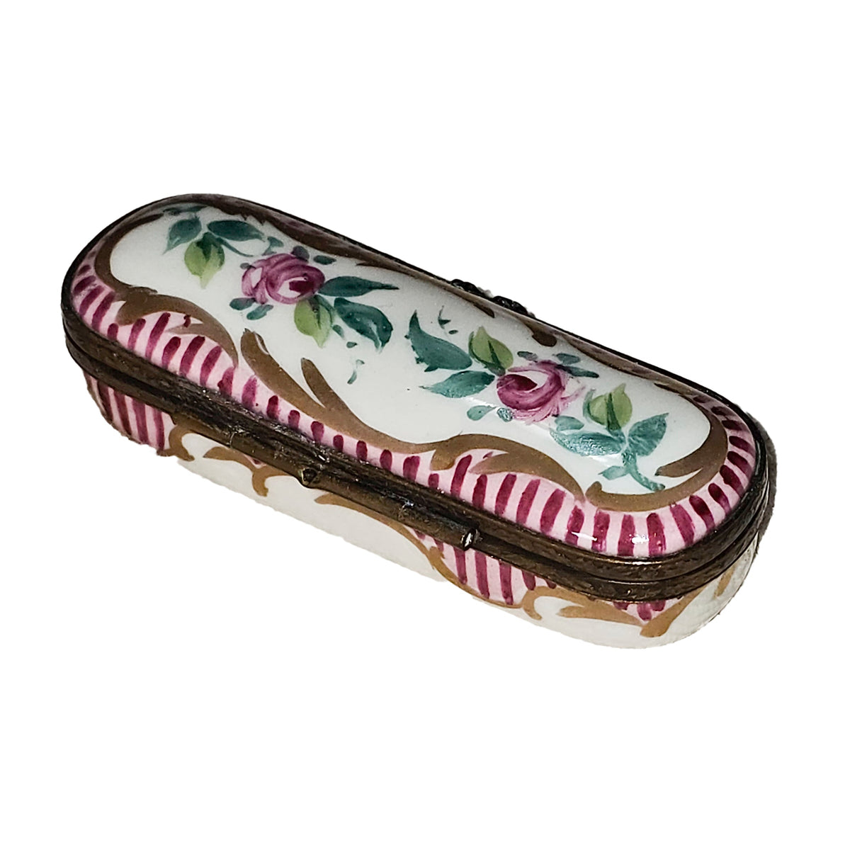 Pink Striped Needle Box w Flowers, view 3