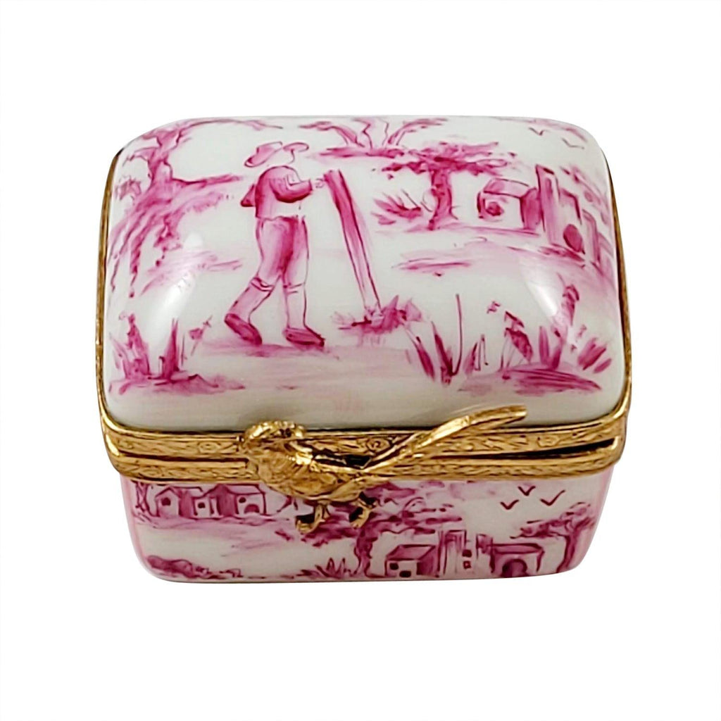 Pink Toile Porcelain Limoges Porcelain Art Object, a hand-painted Limoges porcelain gift