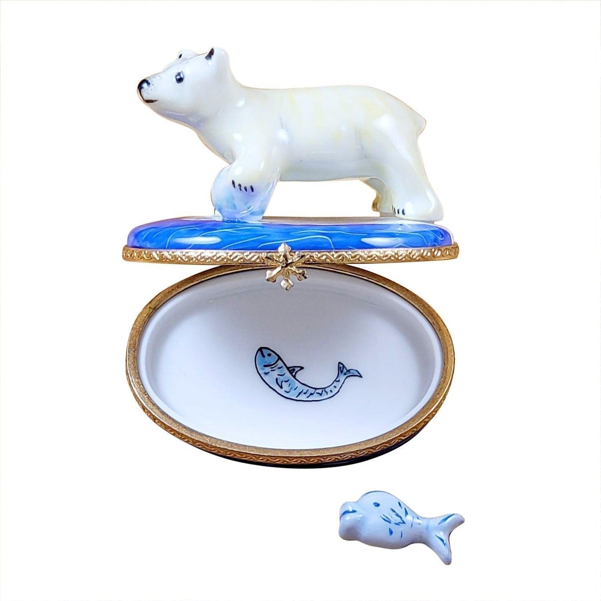 Polar Bear Fish Limoges Box for Collectors, HandPainted, view 2