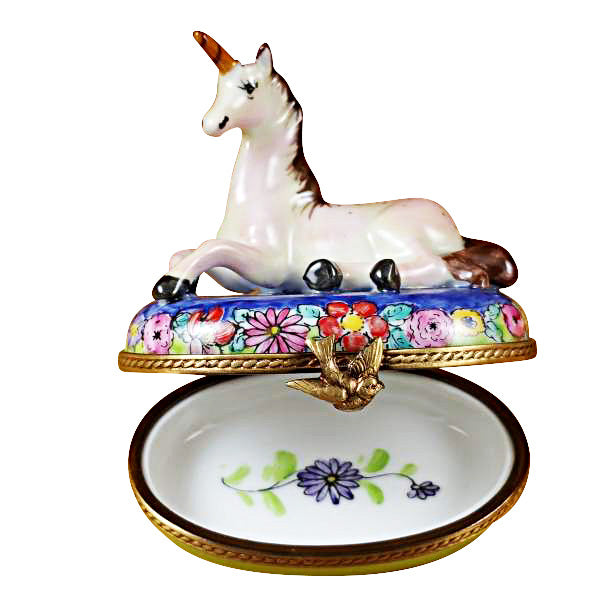 Rochard Porcelain Unicorn Figurine Hand Painted Limoges Box, view 2