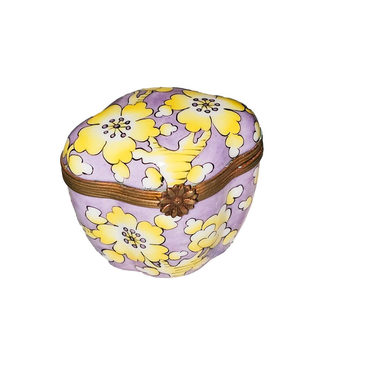 Purple Scalloped Tall W Yellow Flowers, a hand-painted Limoges porcelain gift