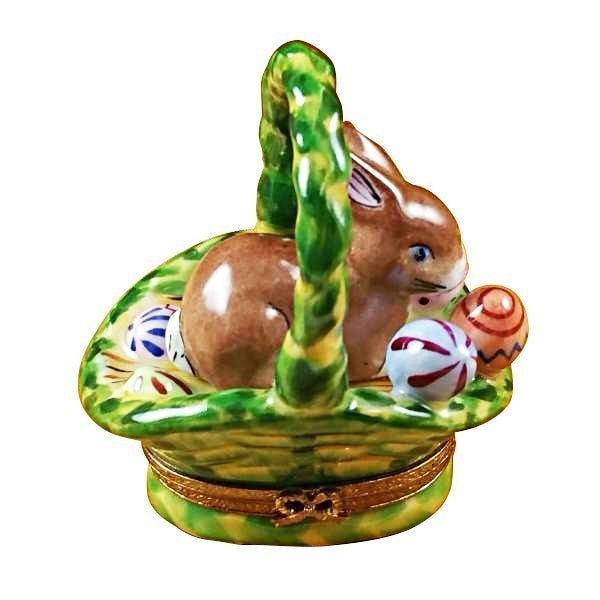 Rabbit Basket with Easter Porcelain Eggs Limoges Box, a hand-painted Limoges porcelain gift