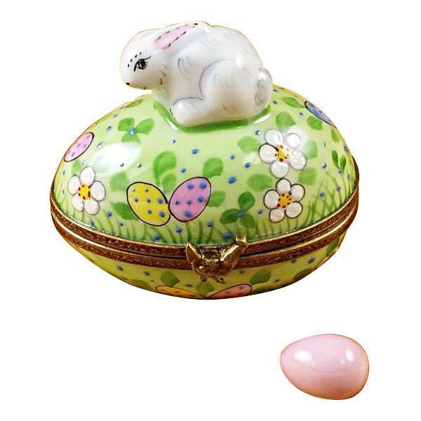Rabbit on Easter Egg Limoges Box, a hand-painted Limoges porcelain gift