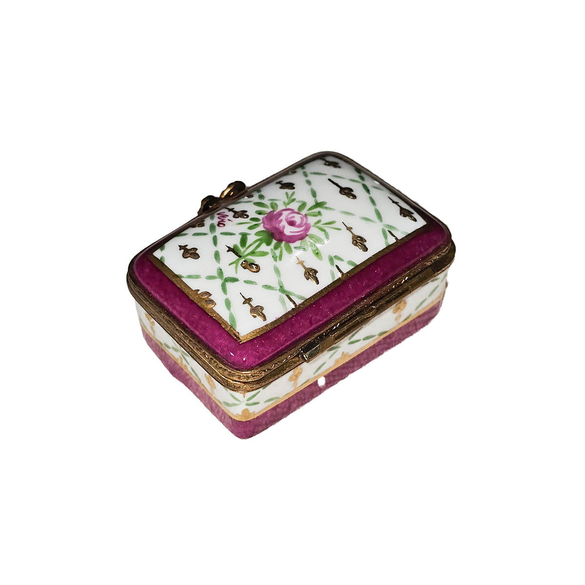 Red Rectangle W Flowers Limoges Box, view 3