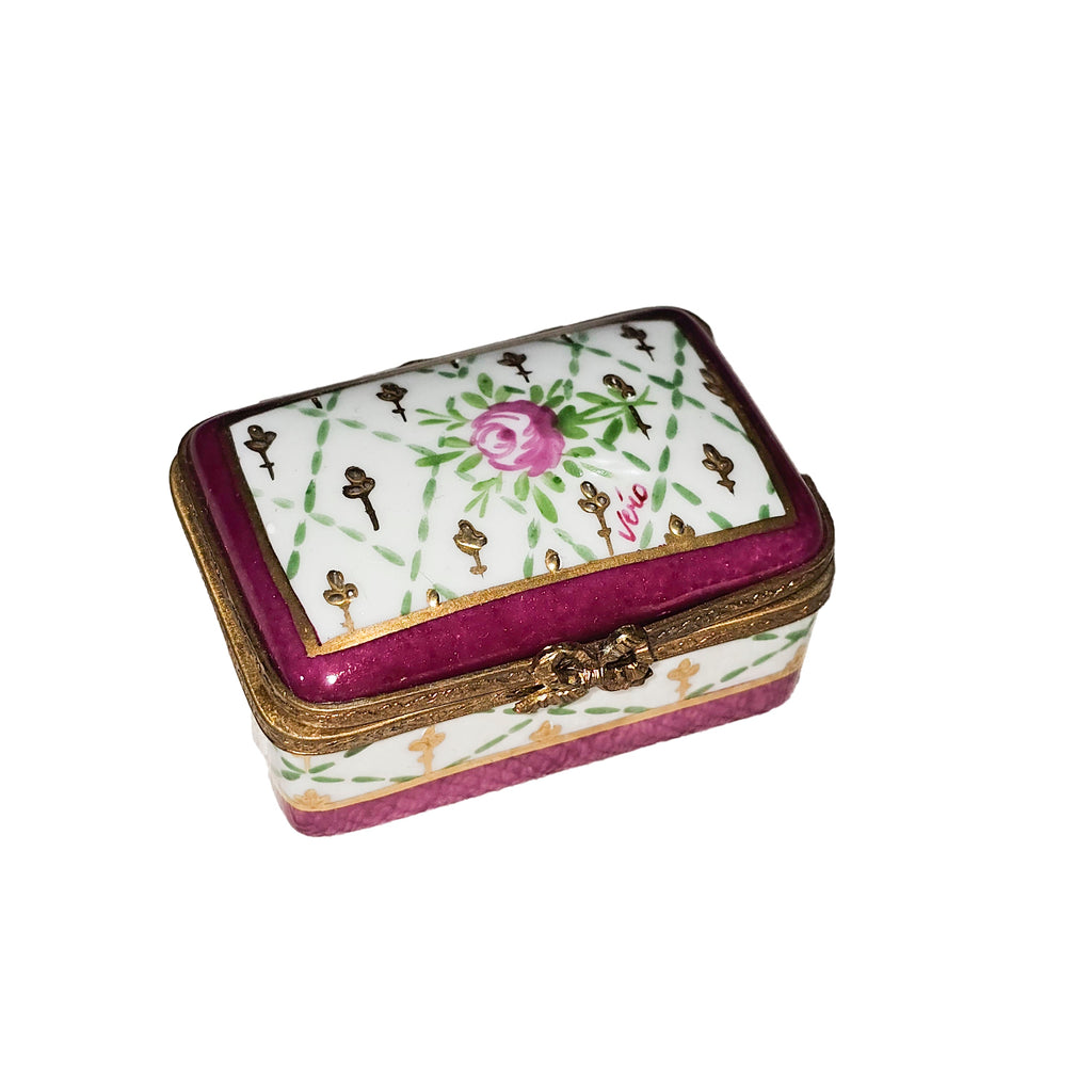 Red Rectangle W Flowers Limoges Box, a hand-painted Limoges porcelain gift