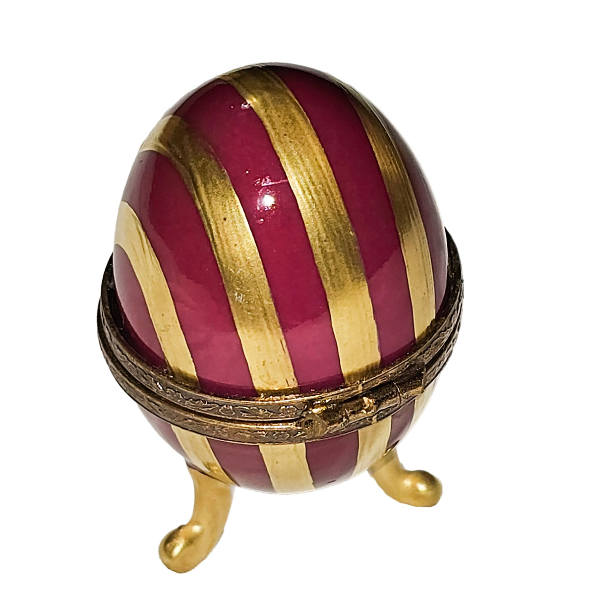 Red Footed Egg Gold Stripes Porcelain Art Object, view 3