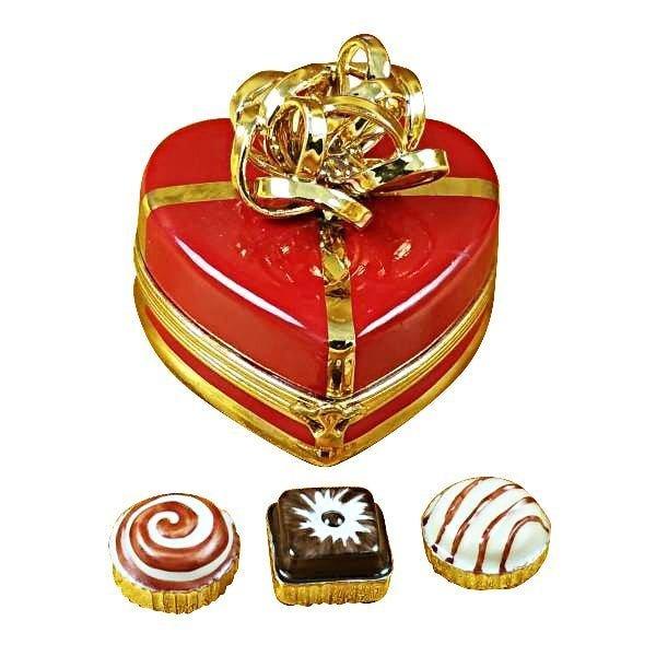 Red Heart Gold Bow Truffle Limoges Box, a hand-painted Limoges porcelain gift