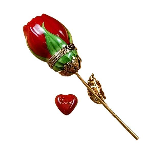 Red Rose Gold Stem Love Heart Limoges Box for Gifts, view 3