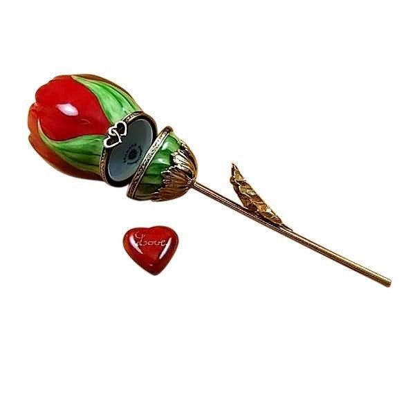 Red Rose Gold Stem Love Heart Limoges Box for Gifts, view 4