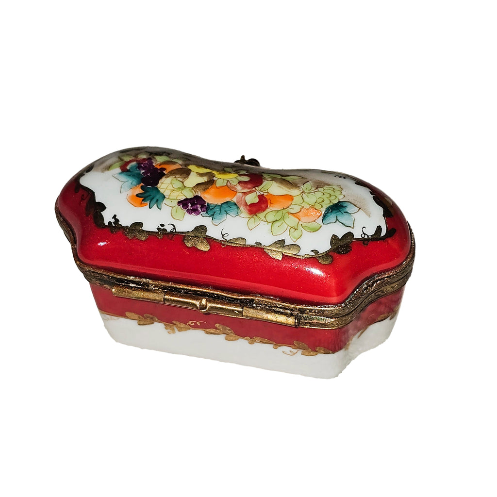 Red Scalloped with Painted Fruit Limoges Box Decor, view 3