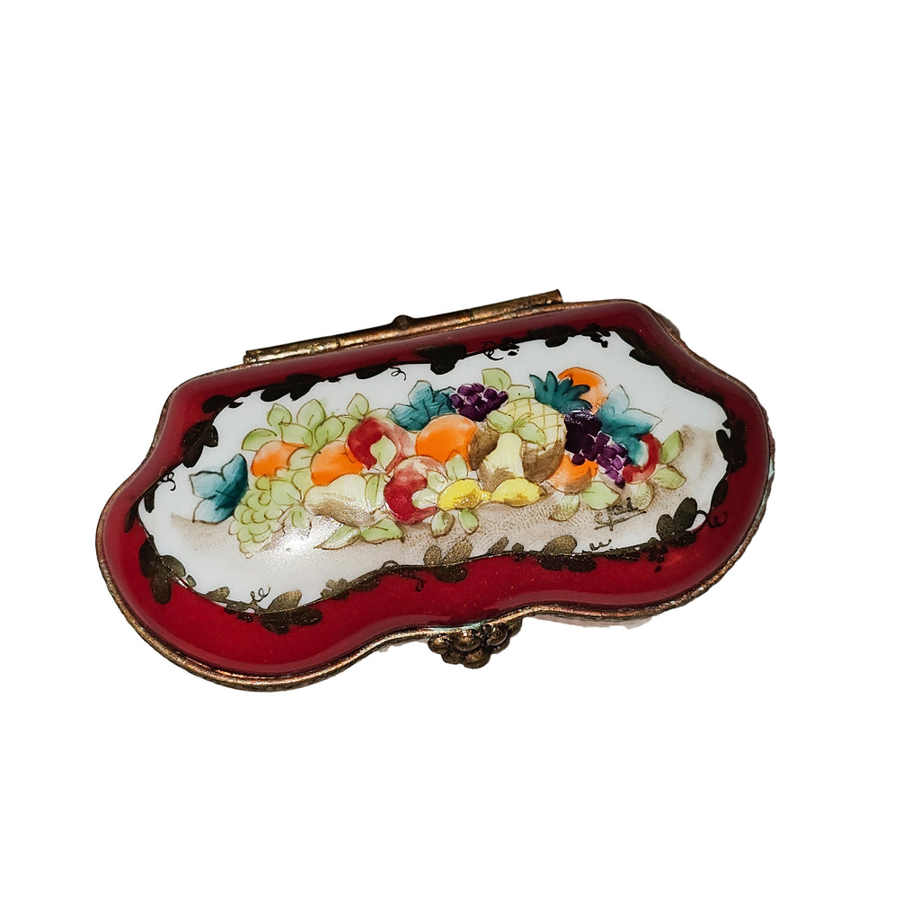 Red Scalloped with Painted Fruit Limoges Box Decor, view 4