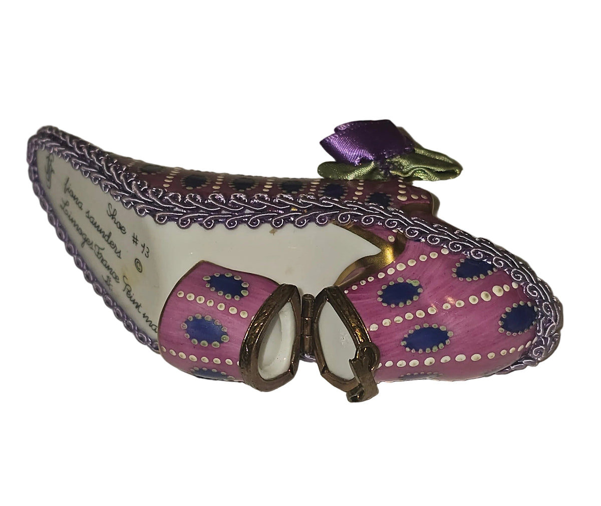 Hand-painted Pink Purple Shoe Limoges box, French artistry for lovers of fine art