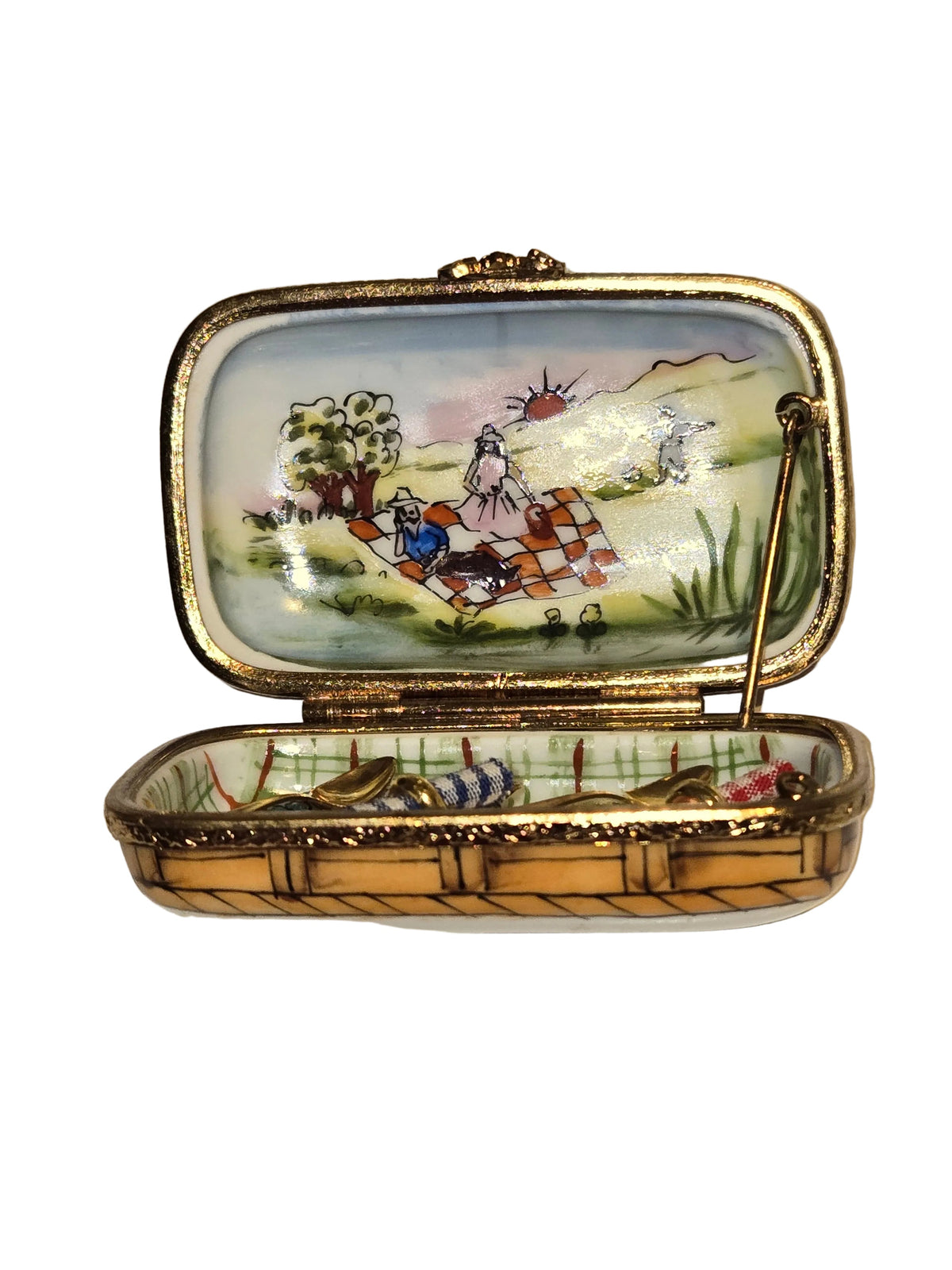 Picnic Basket Limoges Treasure for Nature Lovers, a hand-painted Limoges porcelain gift