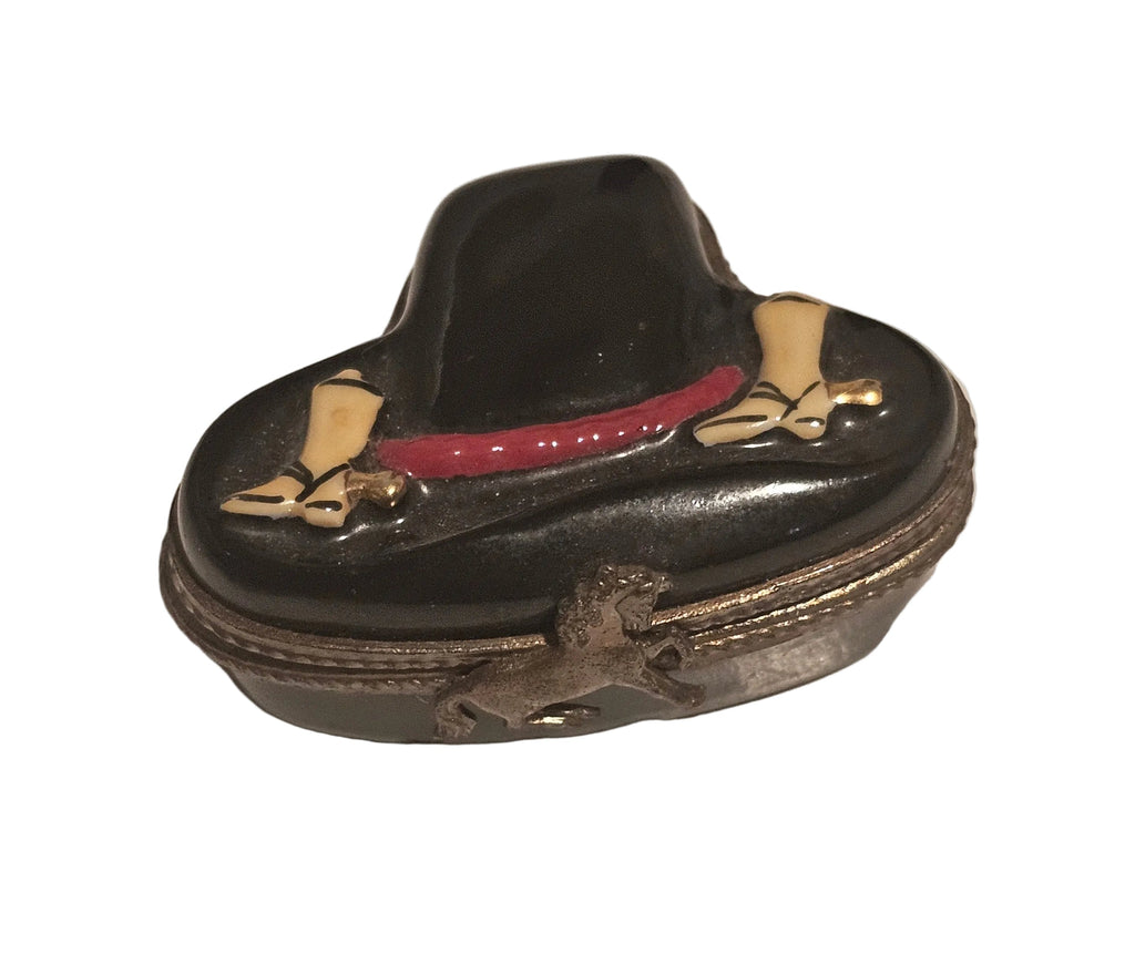 Black Mini Cowboy Hat Limoges Box, a hand-painted Limoges porcelain gift
