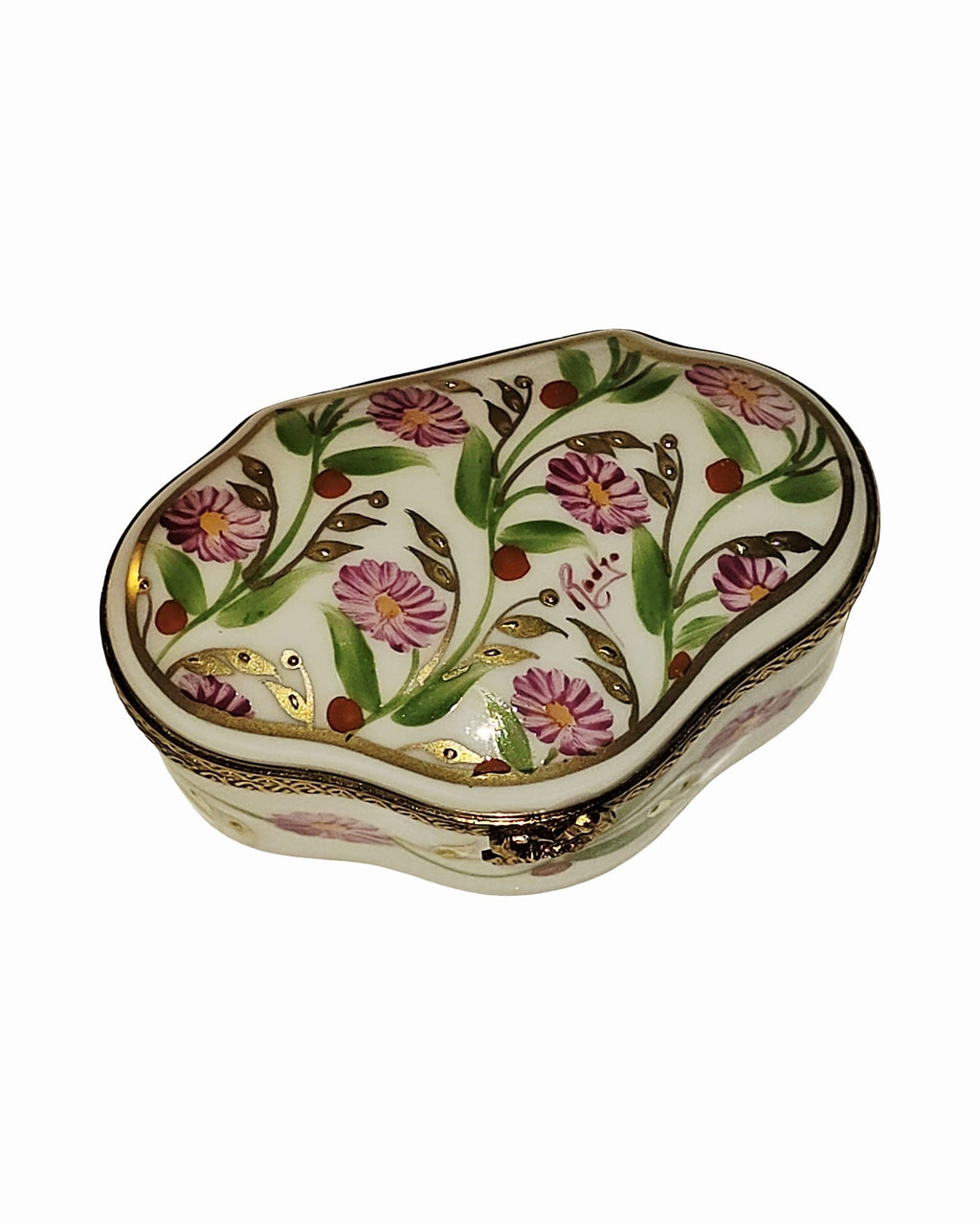 Scalloped Madam Pompadour Roses Limoges Box w Vine, view 4