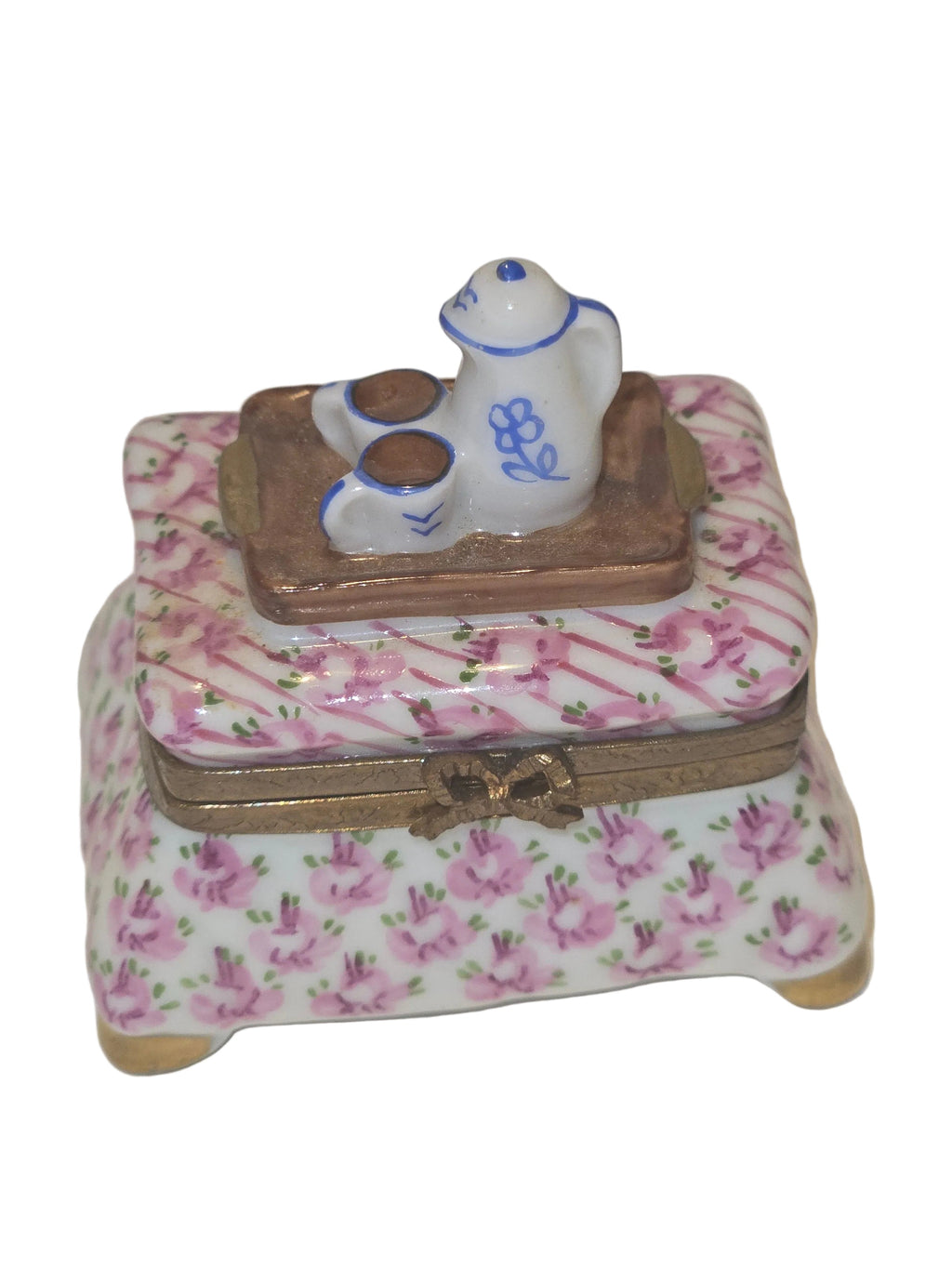 Pink Flowered Foot Stool w Tea, view 3