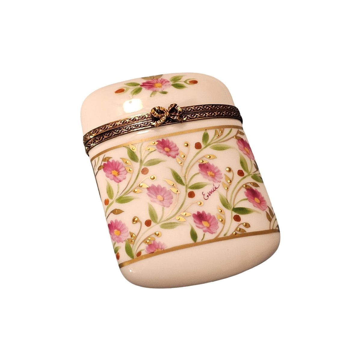 Madame Pompadour Tall Flat with Pink Flowers Limoges, view 4