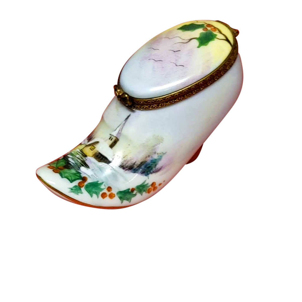 Dutch Clog w Church, a hand-painted Limoges porcelain gift