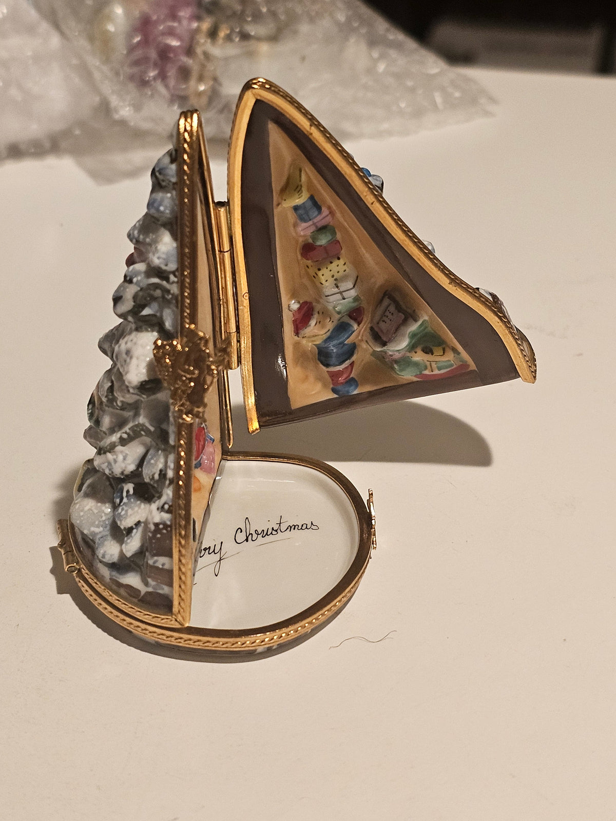 Triple Hinged Christmas Tree Limoges Box Figurine, view 7