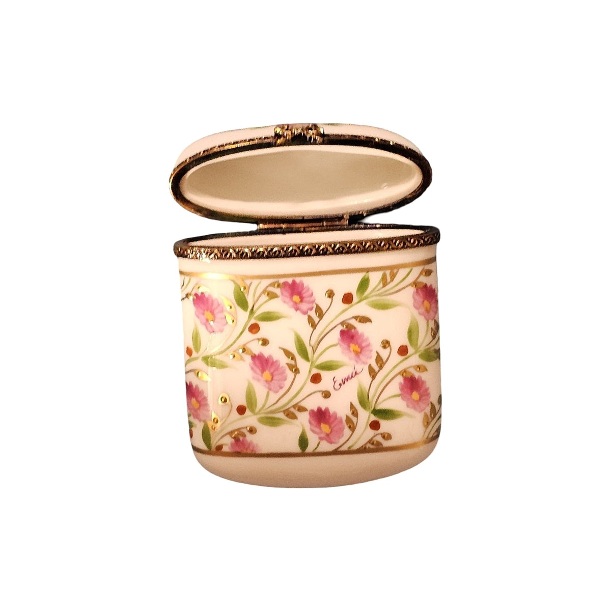 Madame Pompadour Tall Flat with Pink Flowers Limoges, view 6