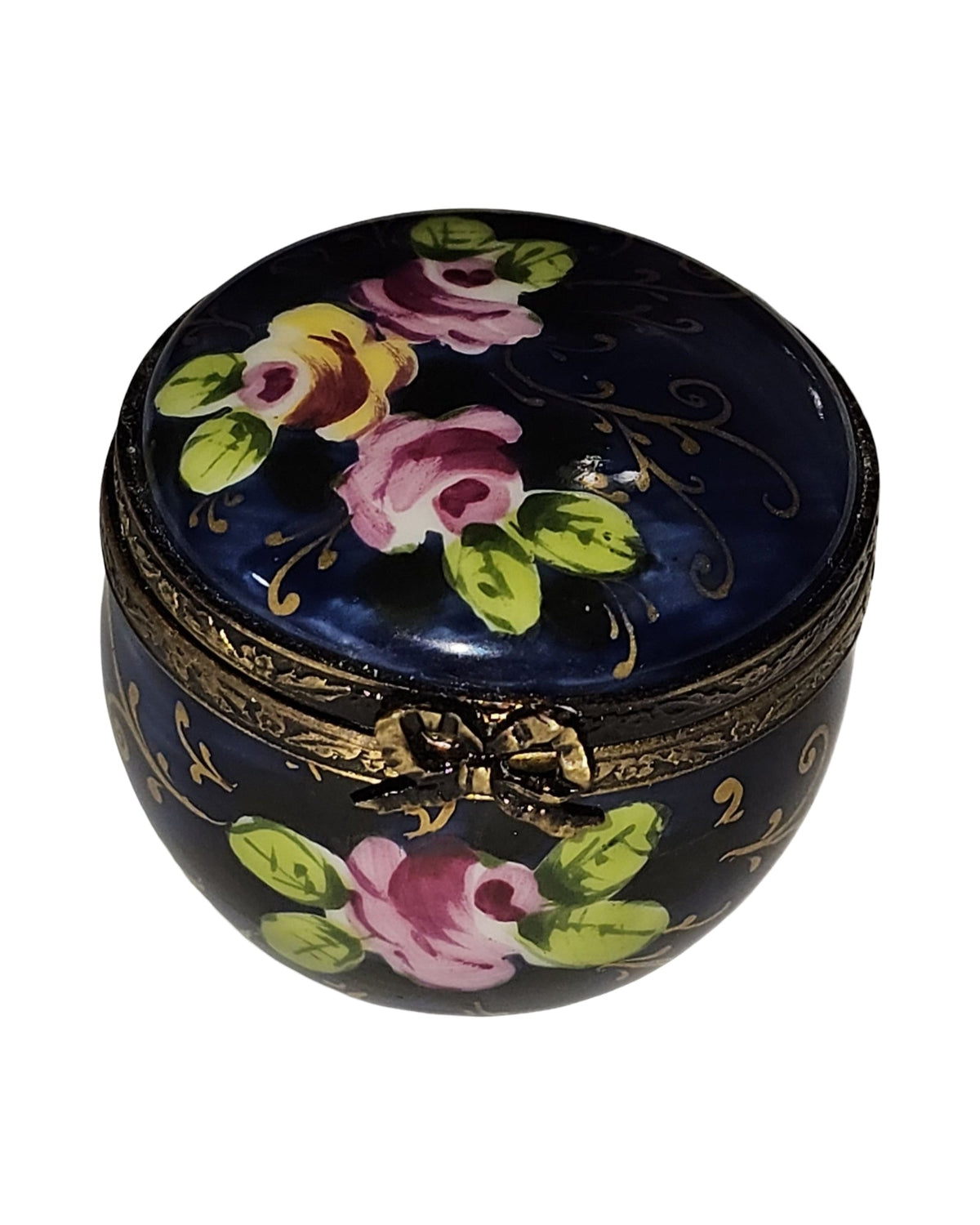 Cobalt Blue Round with Roses Limoges Box, view 9