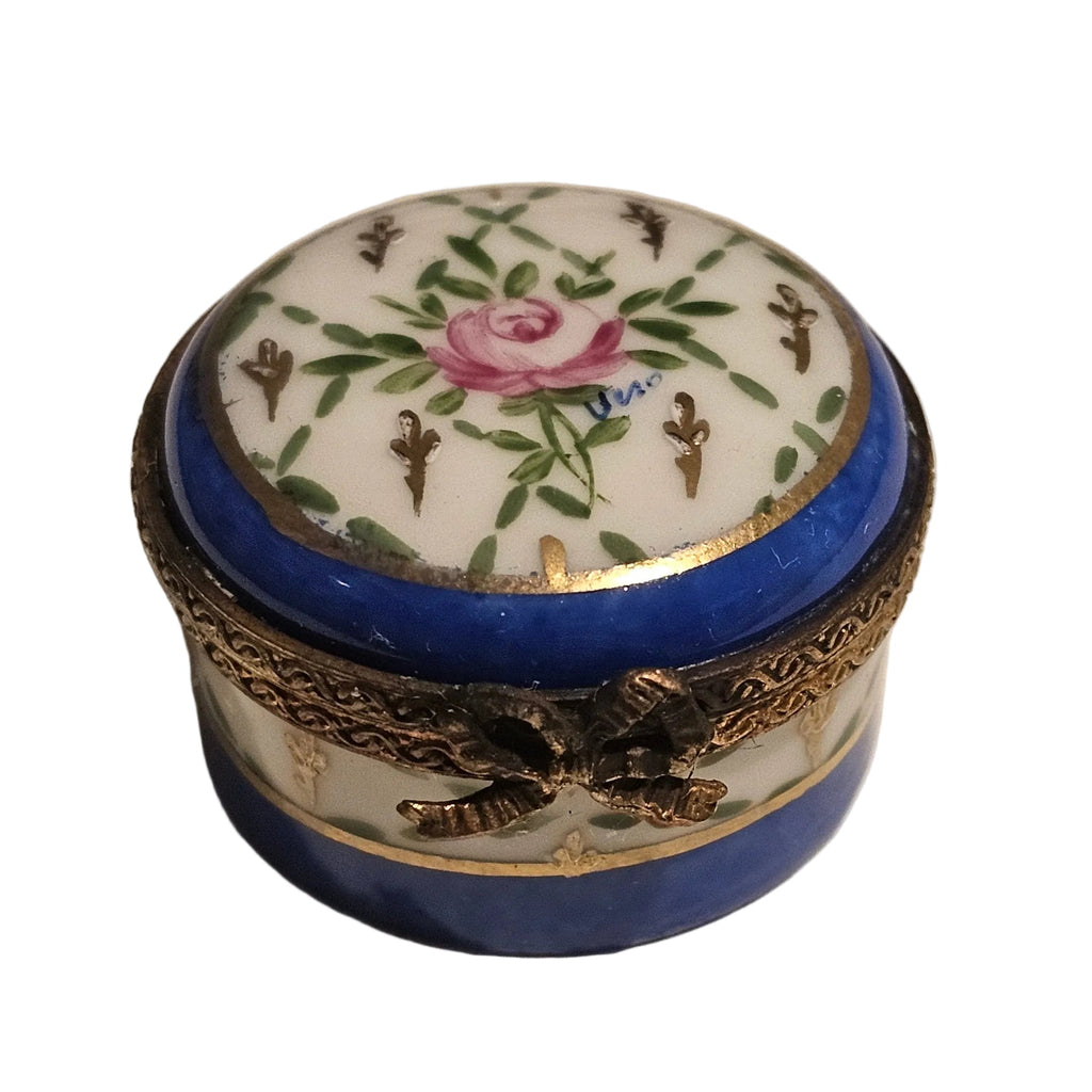 Small Blue Round w Flower Box Limoges Box, view 3