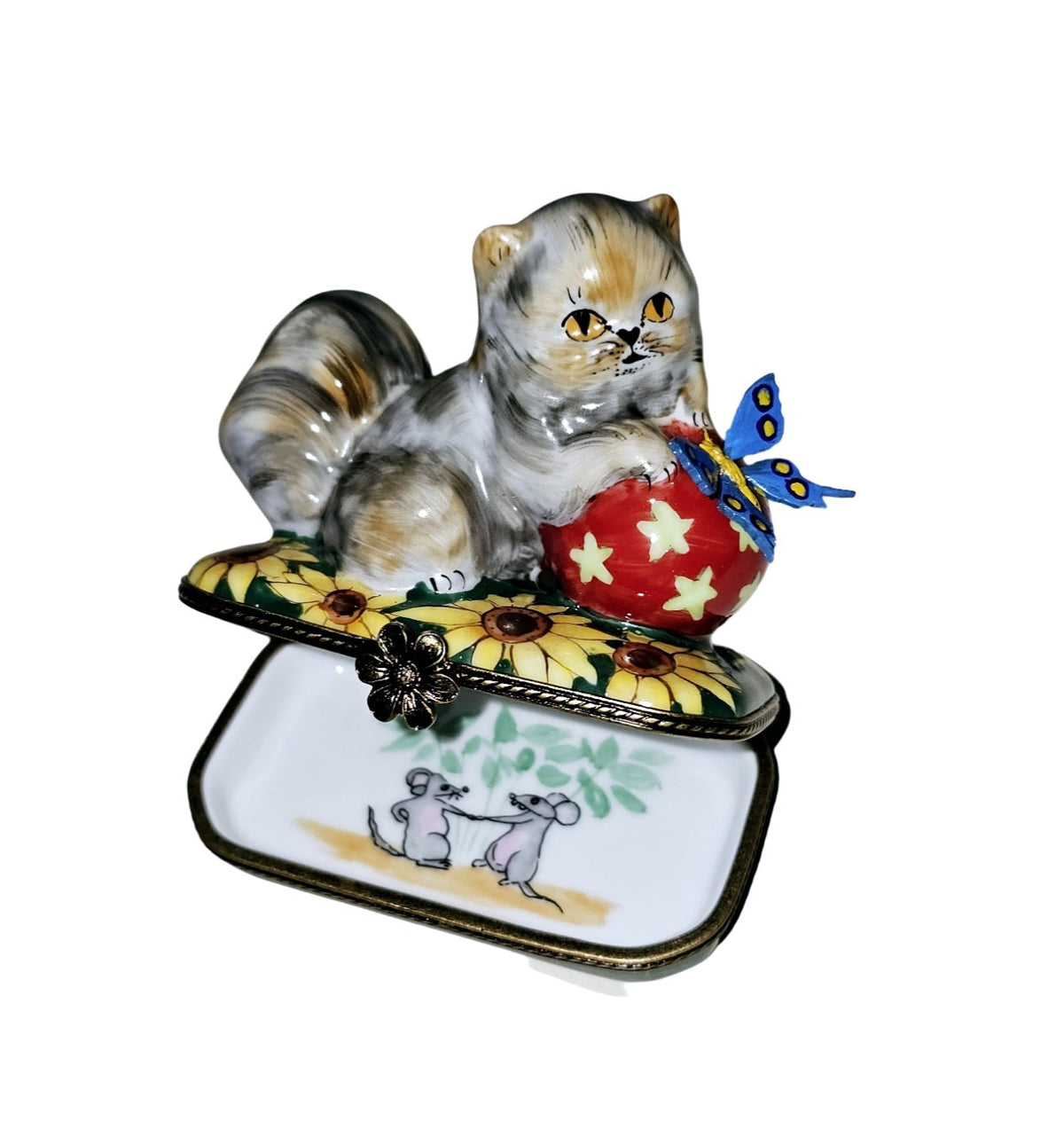 Cat W Ball and Butterfly Limoges Box, view 2