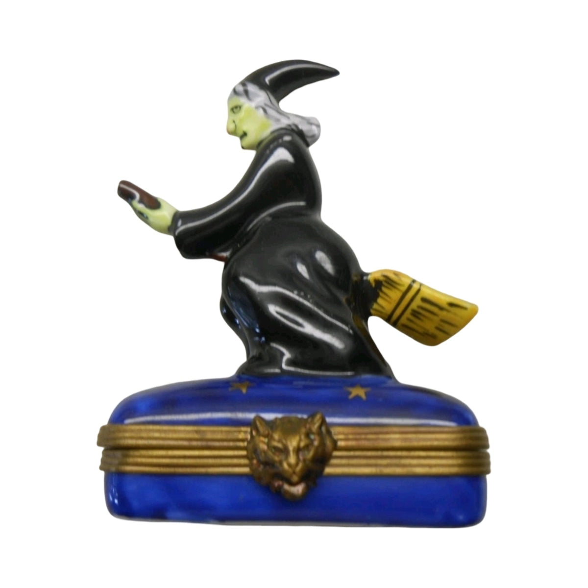 Genuine Witch Riding on Broom Halloween Limoges box painted by hand in France, from Limoges Boutique