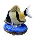Yellow Masked Fish Black Stripes Limoges Box for Collectors, a hand-painted Limoges porcelain gift