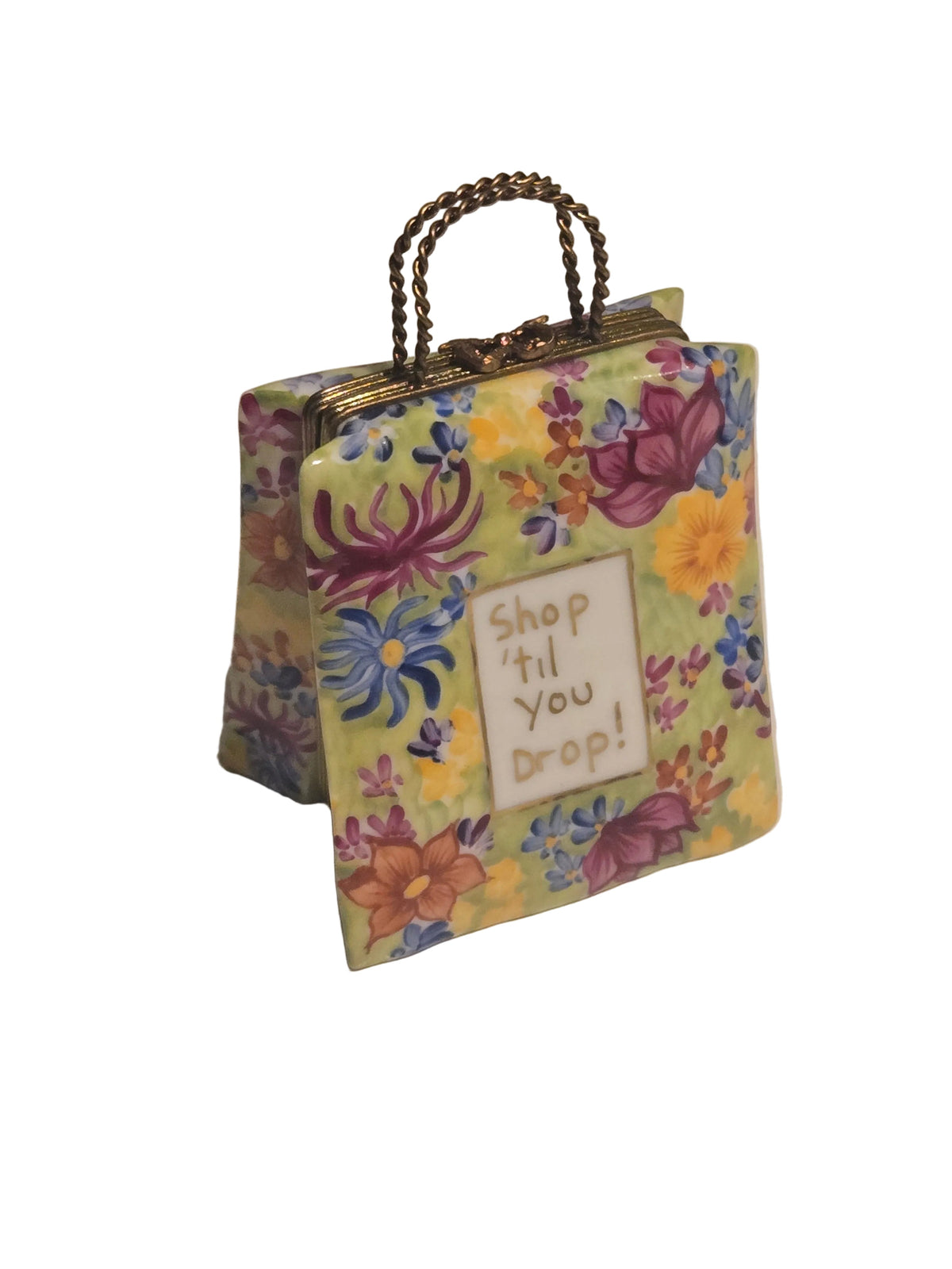 Shop Till You Drop Bag Porcelain Limoges Box, a hand-painted Limoges porcelain gift