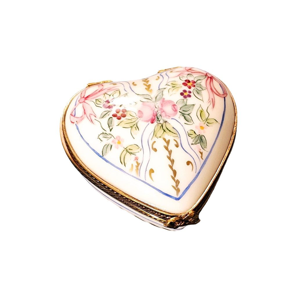 Marie Antoinette Flowers Ribbons on White Porcelain Heart Box, view 5