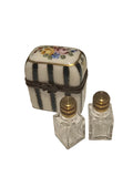 Green Striped Porcelain Art Object w Flowers Double Perfume, a hand-painted Limoges porcelain gift