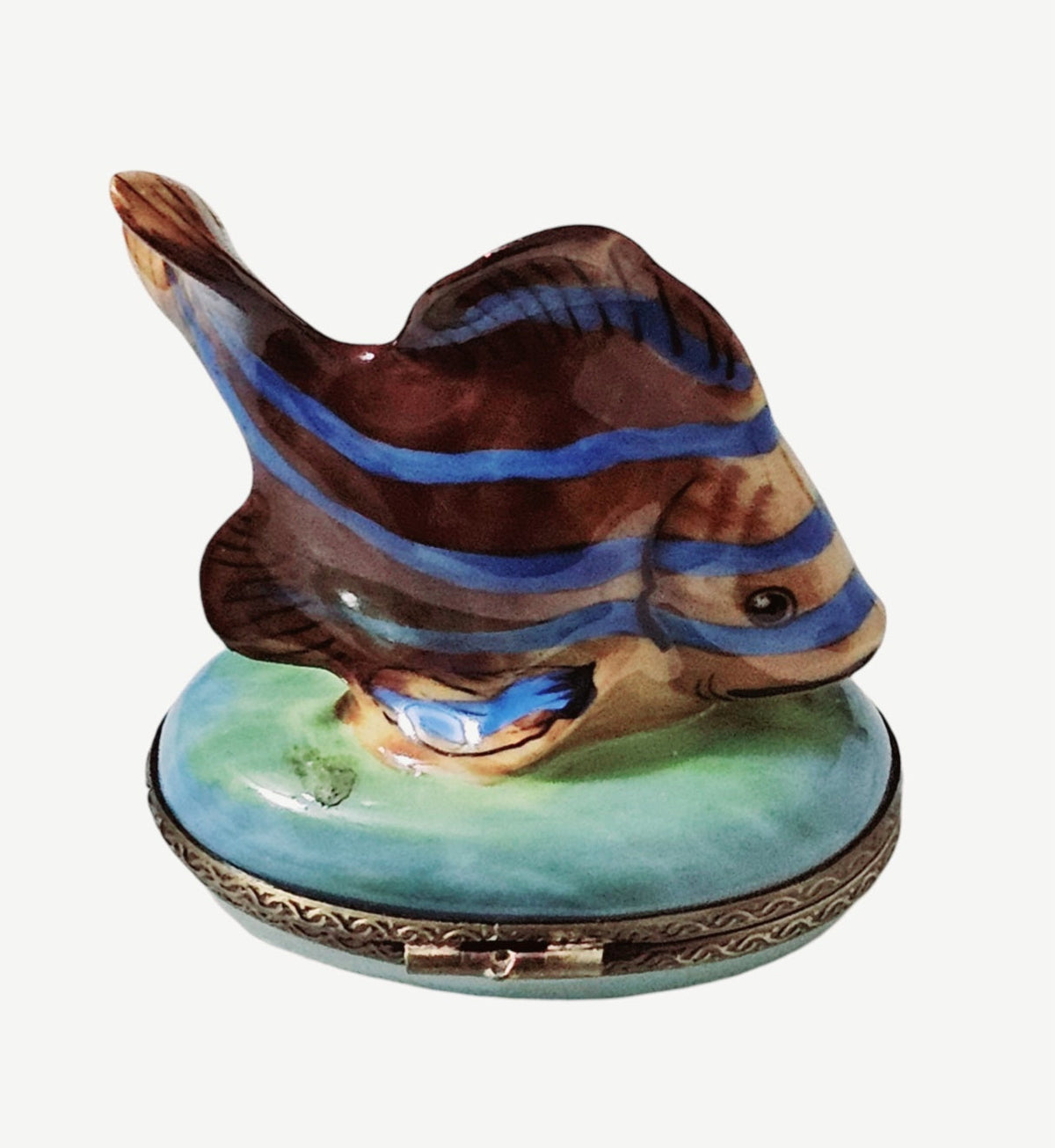 Brown Fish Blue Stripe Limoges Box, view 3