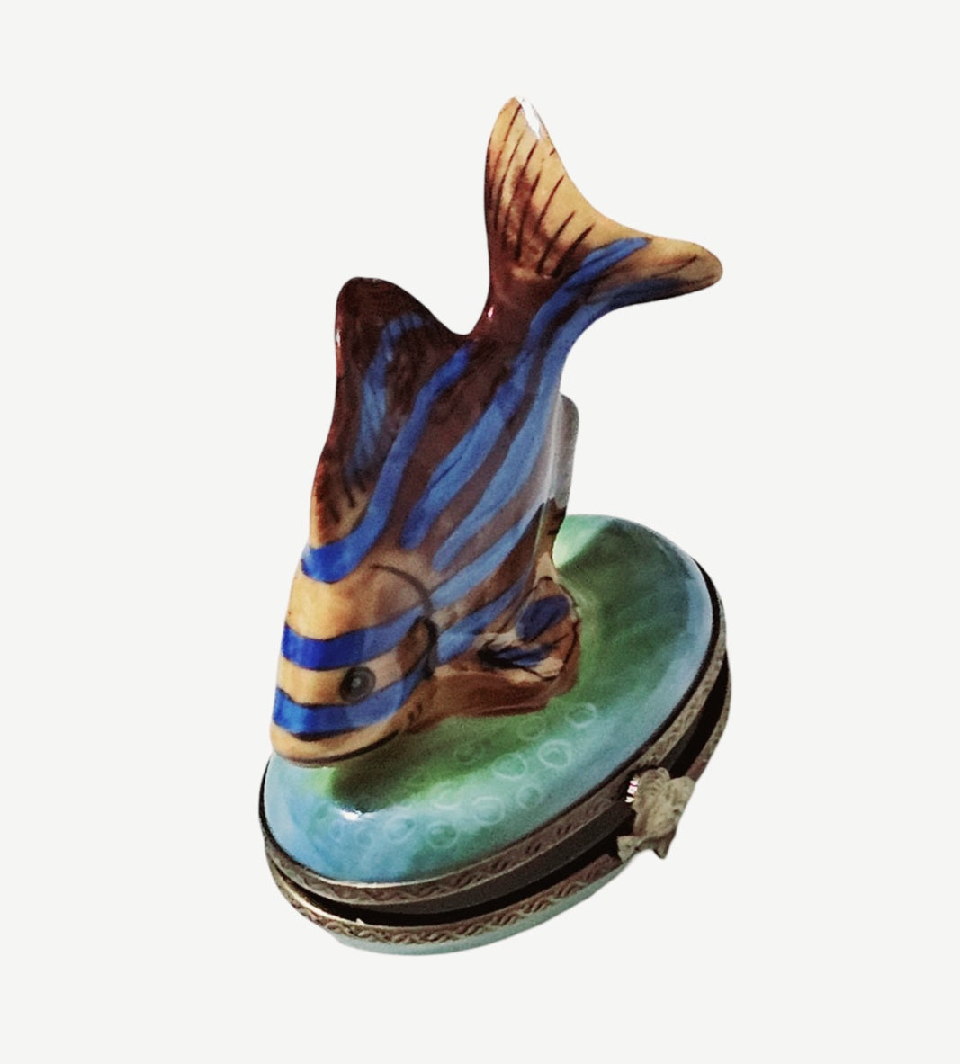 Brown Fish Blue Stripe Limoges Box, view 6