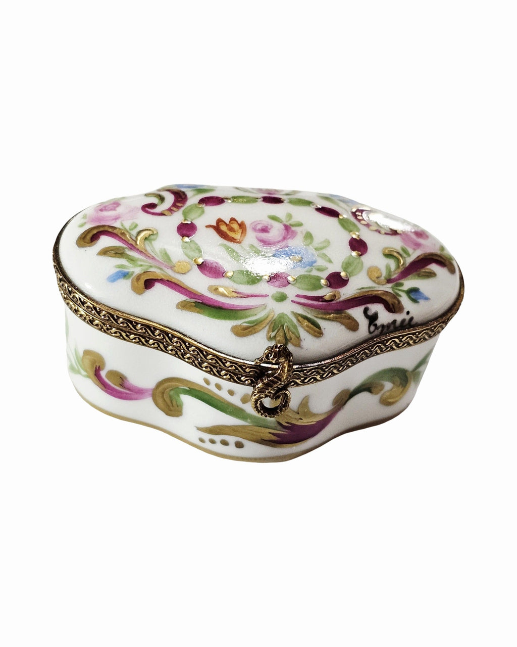 Shaped Limoges with Pink Flowers Box, view 8