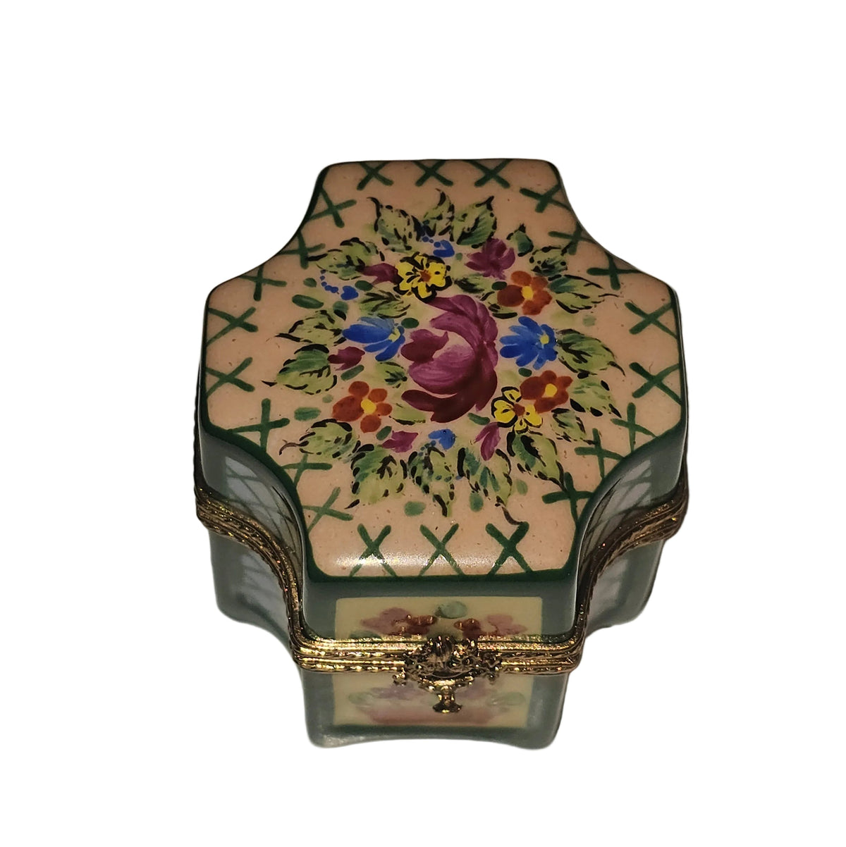 Hexagon Orange W Flower Basket Limoges Box for Collectors, view 4