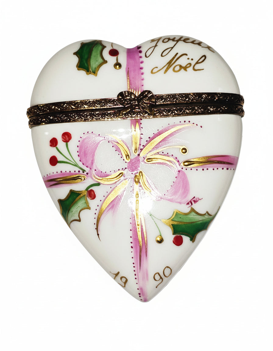 1990 Joyeux Noel Christmas Heart, a hand-painted Limoges porcelain gift