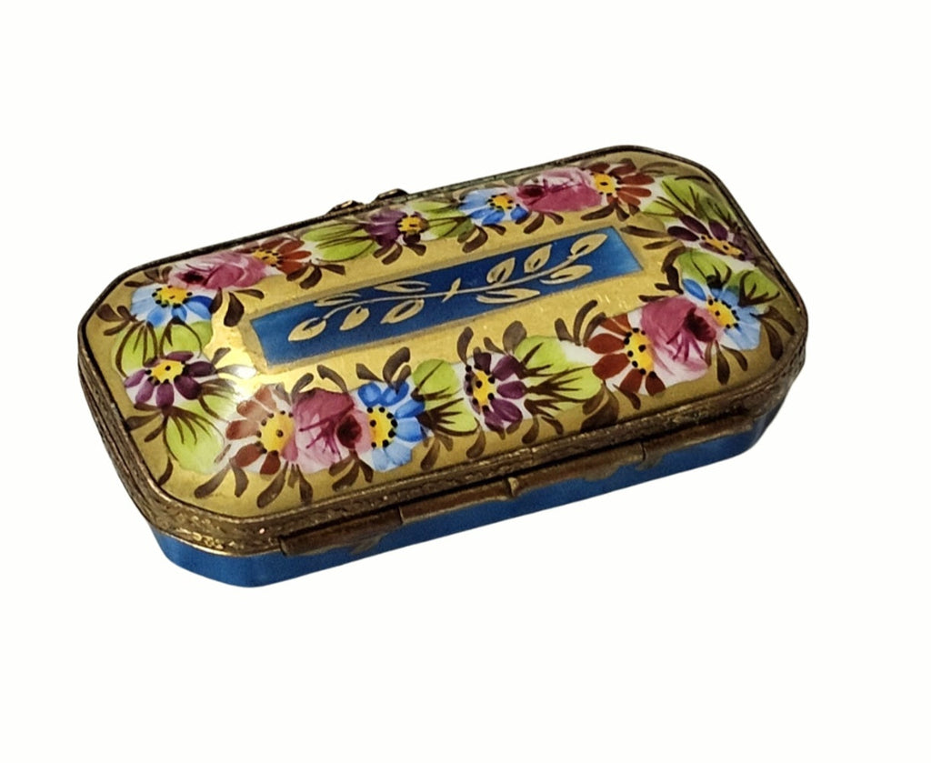 Gold and Blue Flat Rectangle with Flowers Limoges, view 3