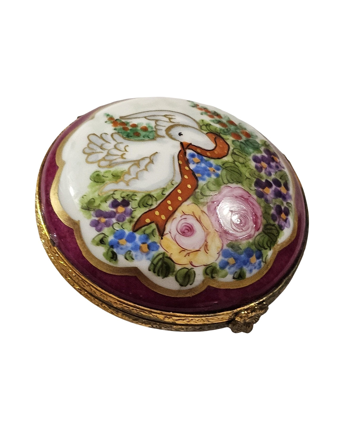 Burgandy Round w Dove Limoges Box Figurine Collectible, view 6