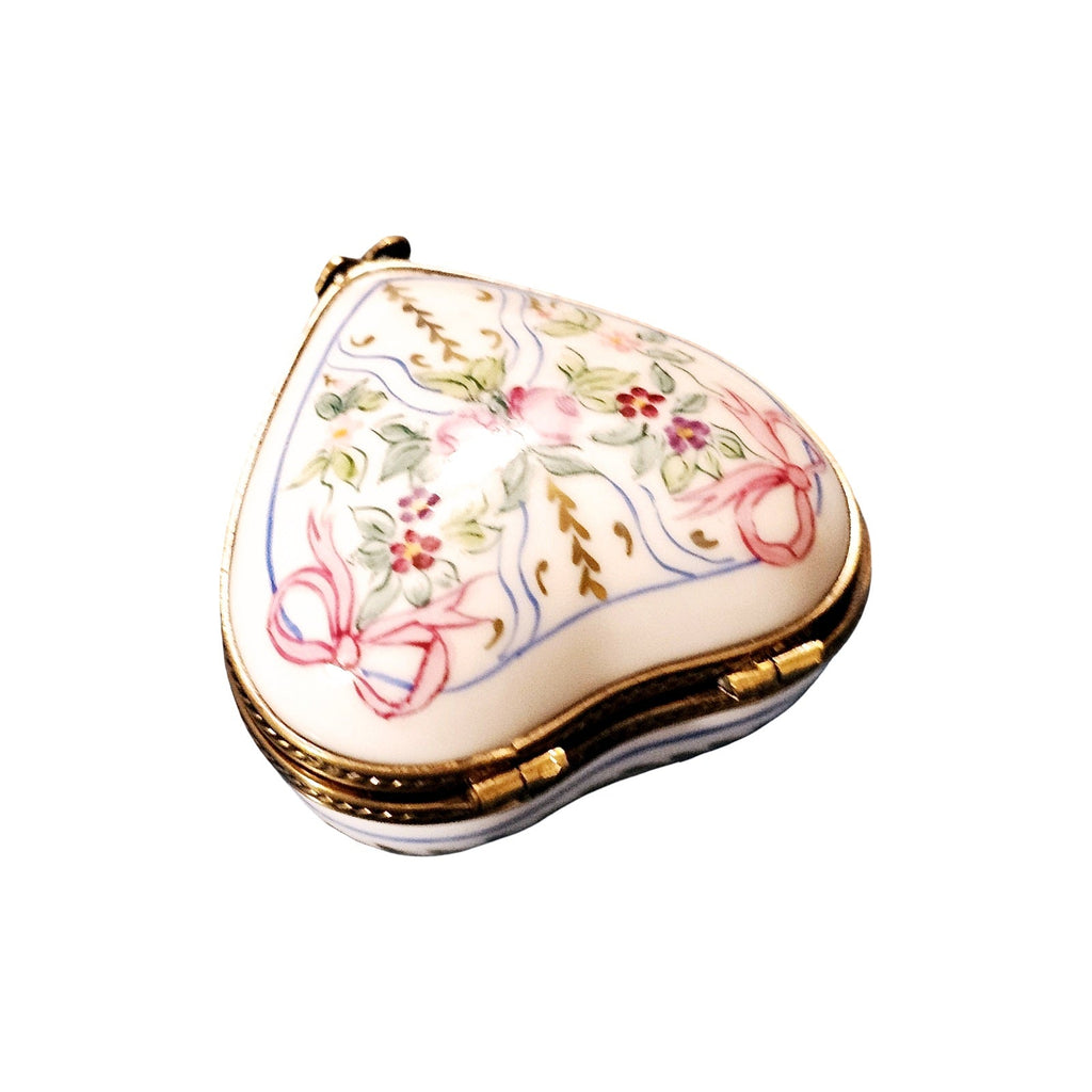 Marie Antoinette Flowers Ribbons on White Porcelain Heart Box, view 3