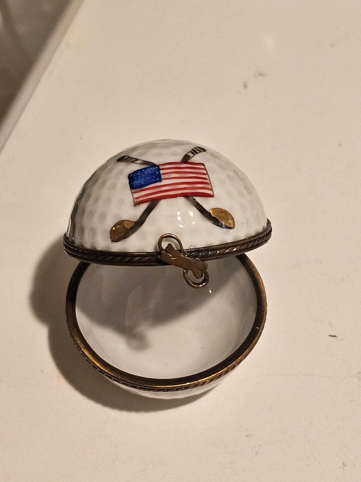 A thoughtful gift for Francophiles: the American Flag White Golf Ball Limoges box