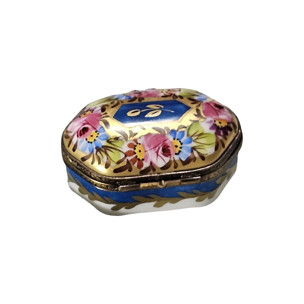 Small Dark Blue Gold with Flowers HandPainted Limoges Box, view 3