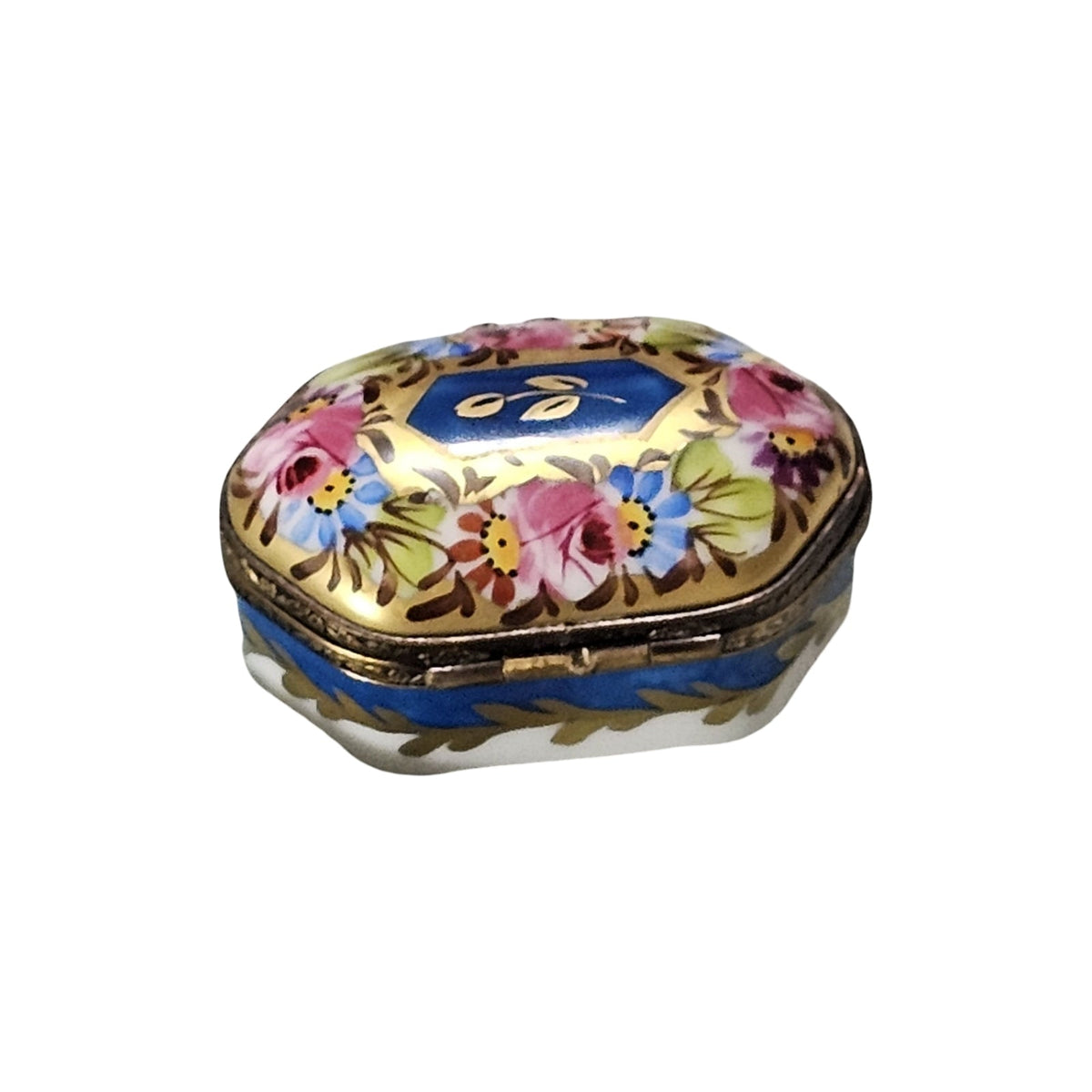 Small Dark Blue Gold with Flowers HandPainted Limoges Box, view 3