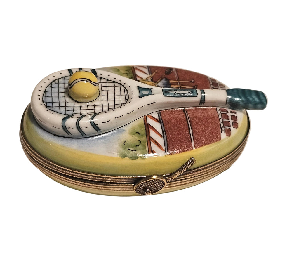 Rochard Tennis Racquet on Oval, a hand-painted Limoges porcelain gift