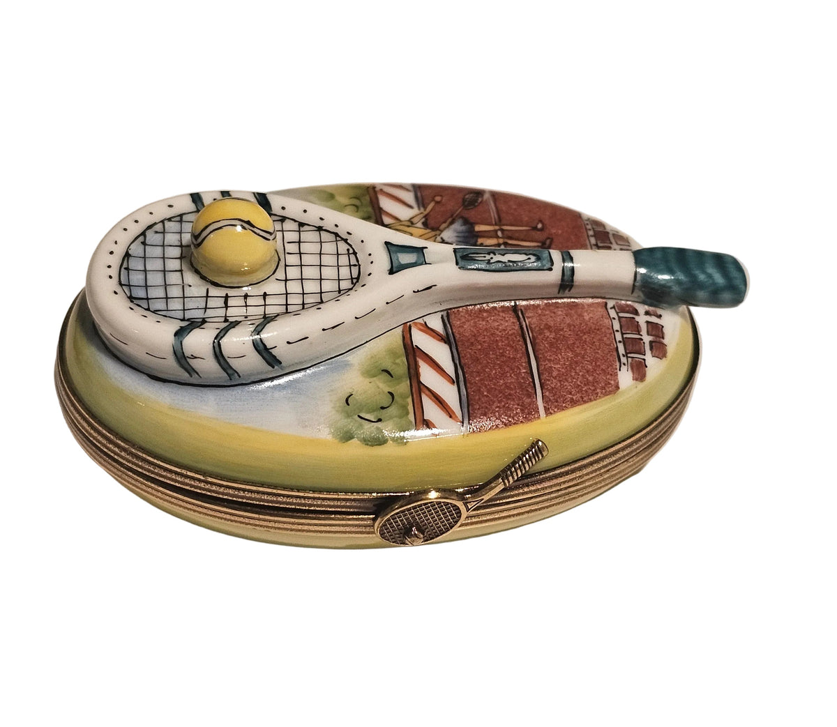 Rochard Tennis Racquet on Oval, a hand-painted Limoges porcelain gift