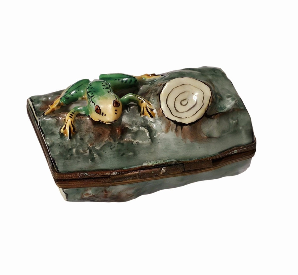 Frog on Green Log Limoges Box for Nature Lovers Gift, view 2