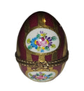 Maroon and Gold Striped Egg with Flowers Limoges Box, a hand-painted Limoges porcelain gift