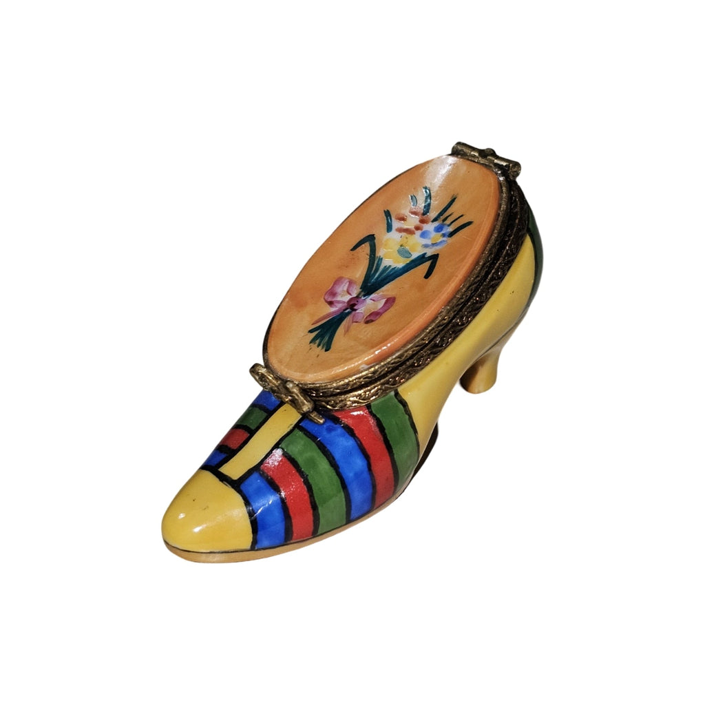 Yellow Rainbow Shoe Limoges Box, a hand-painted Limoges porcelain gift