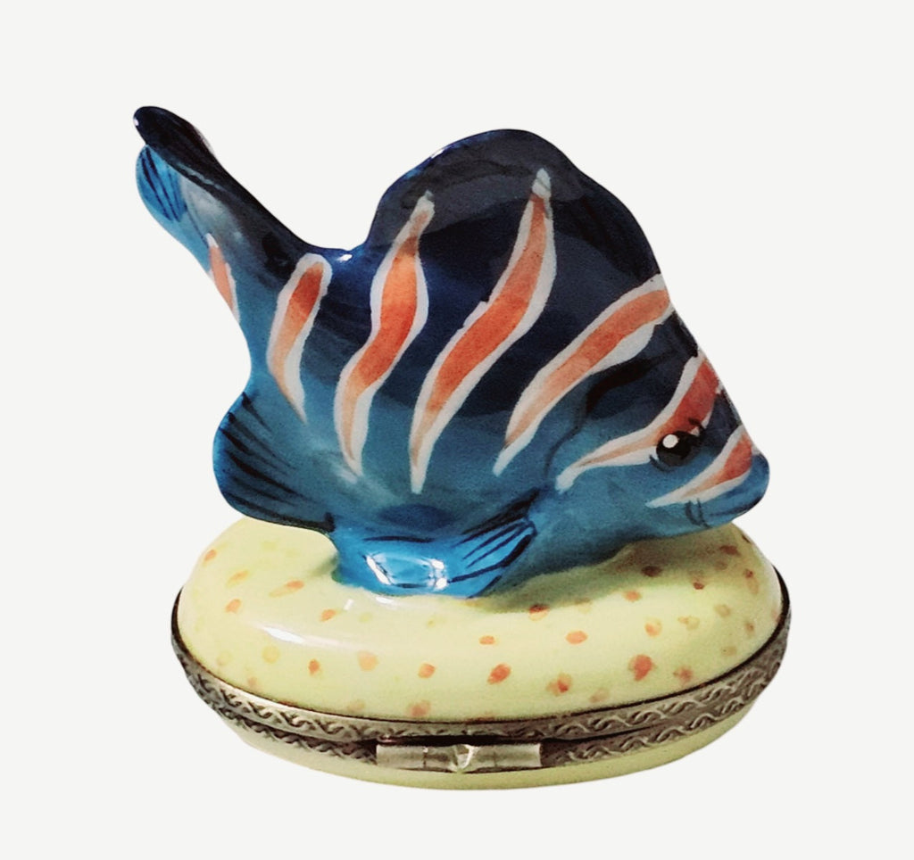 Blue Fish Orange Stripes Limoges Box for Collectors, view 2